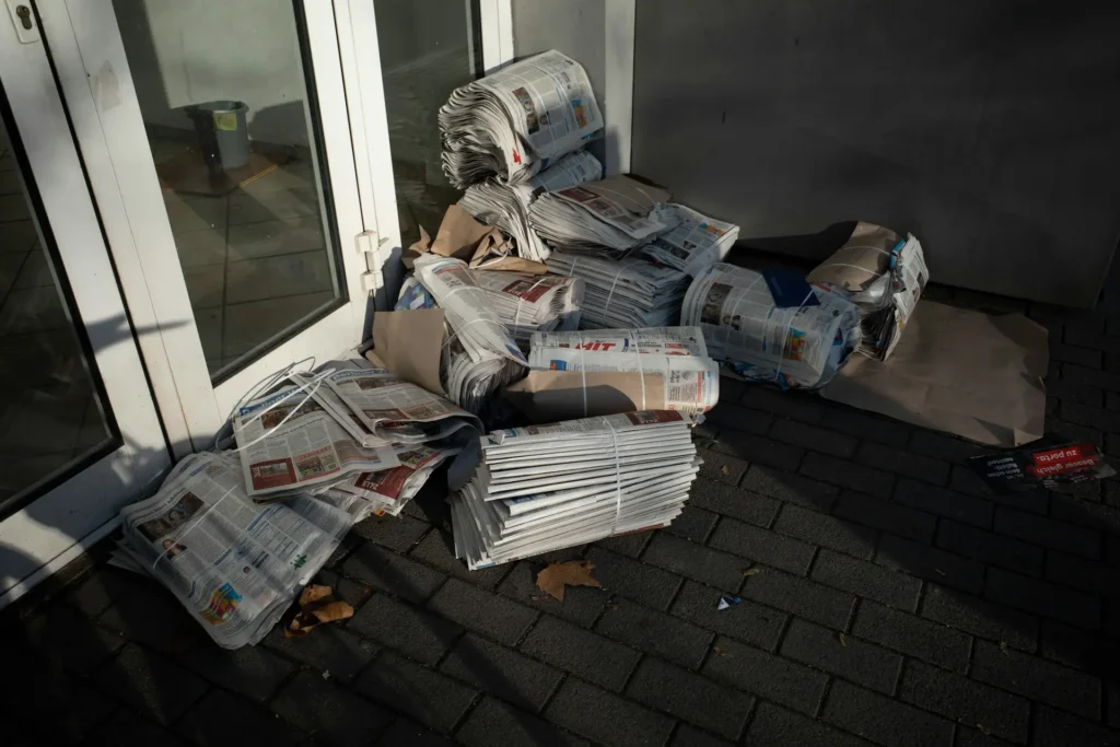 Zeitungszusteller bringt am frühen Morgen Zeitungen mit